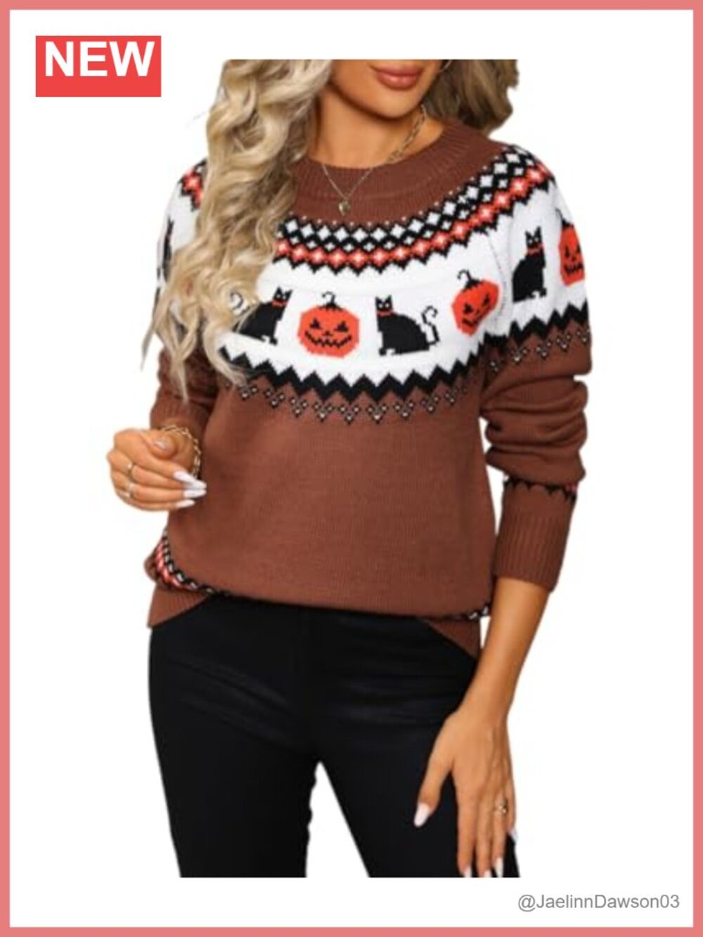 Women's Halloween Knitted Pullover Sweater Loose Oversized V-Neck Long Sleeve